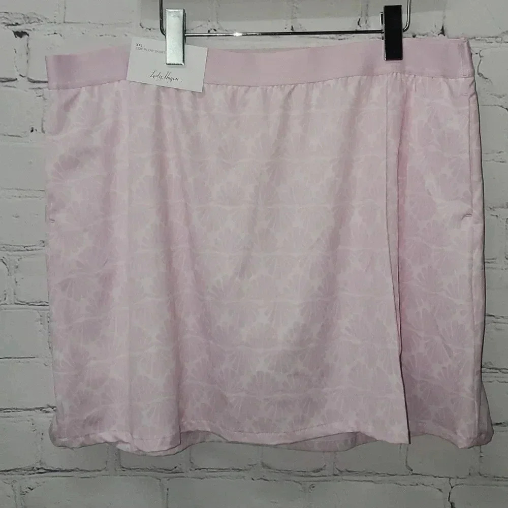 Lady Hagen 16" Side Pleat Skort Pink Seashells Women's Size XXL NWT